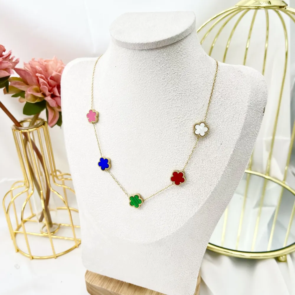 Fiore Grande Smaltato-Collana Corta in Acciaio - CAC-413-3021