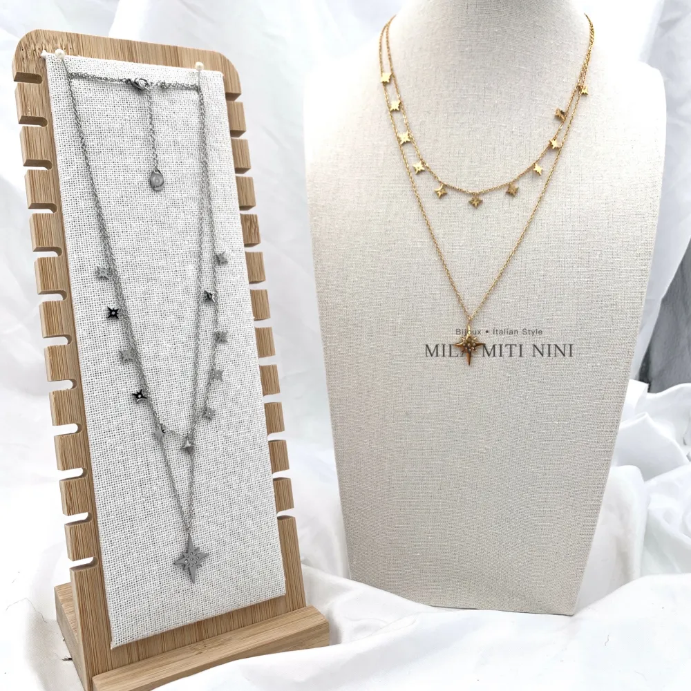 Doppio con Stella Polare -Collana Corta in Acciaio - CAC-413-531 (Argento)