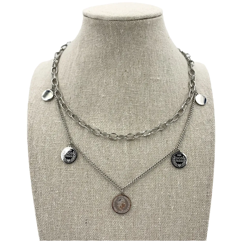 CAC5821-Moneta Regina -Collana Corta Multifilo in Acciaio - CAC-413-536 (Argento)