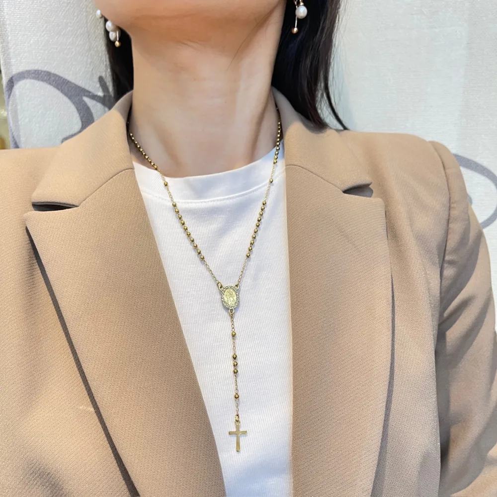 Rosario con Strass-Collana Corta in Acciaio - CAC-448-49