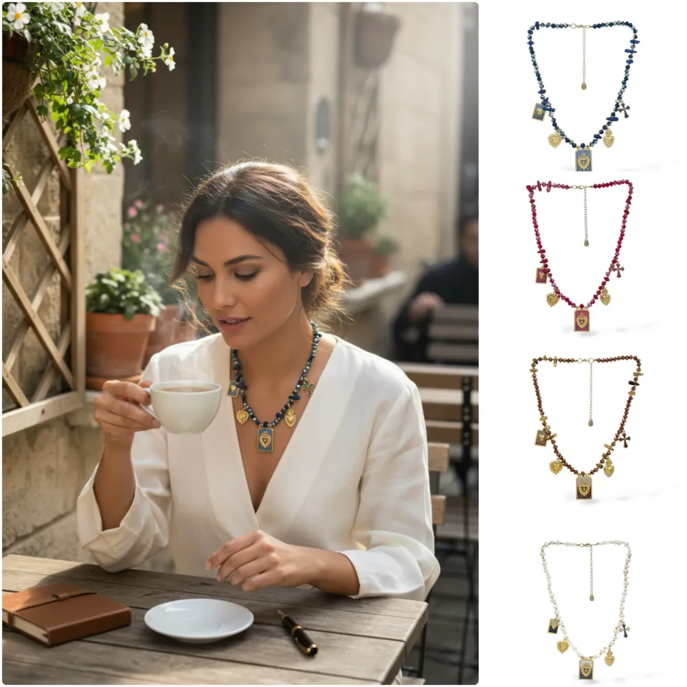 Sacro Cuore -Collana Corta in Acciaio - CAC-732-469 (Blu)