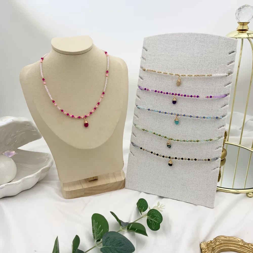 Catena con Perline-Collana Corta in Acciaio - CAC-735-20 (Viola)