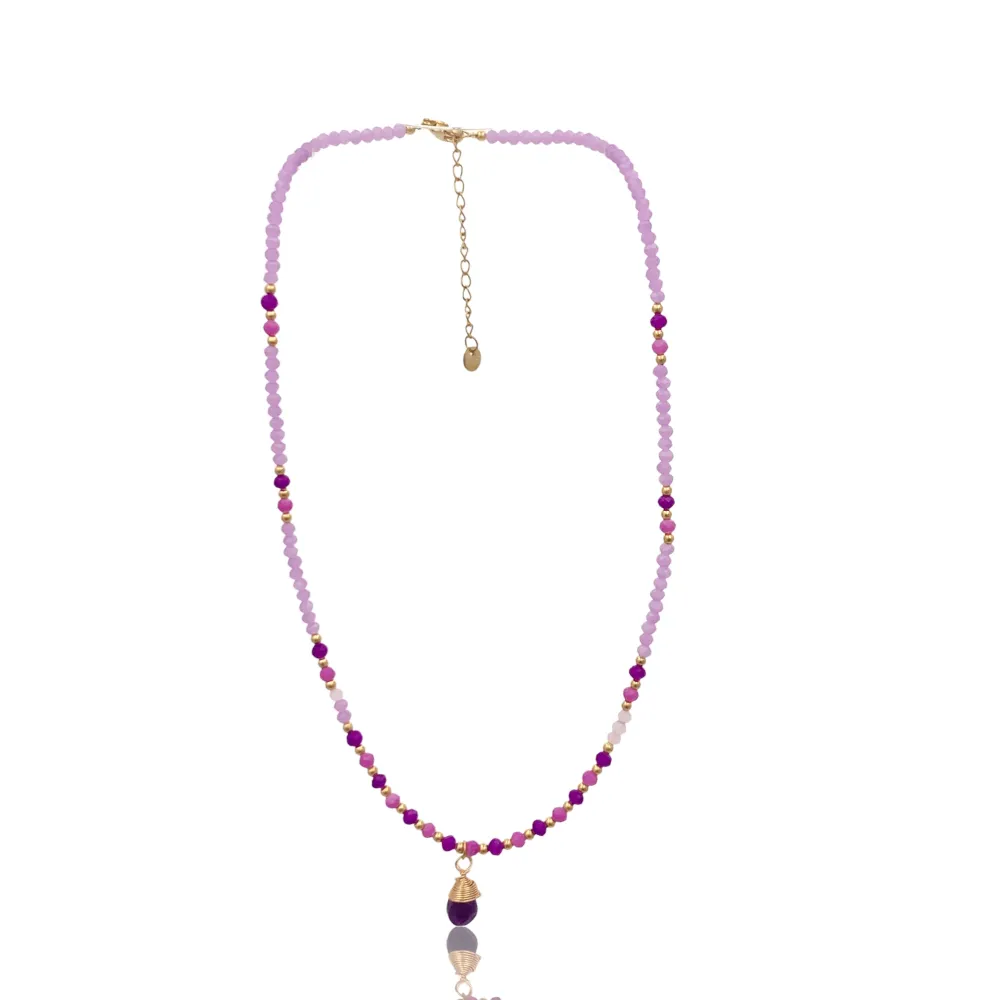 Catena con Perline-Collana Corta in Acciaio - CAC-735-20 (Viola)