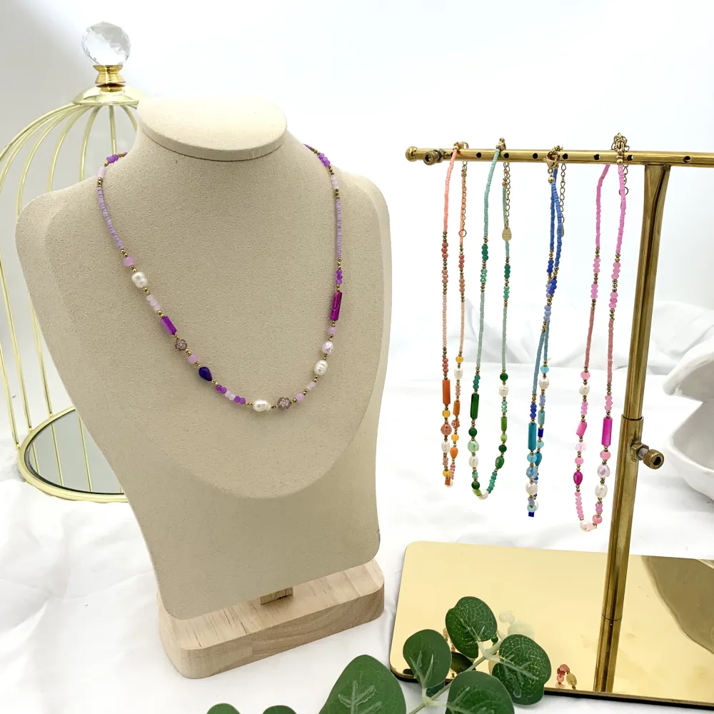 Catena con Perline-Collana Corta in Acciaio - CAC-735-25