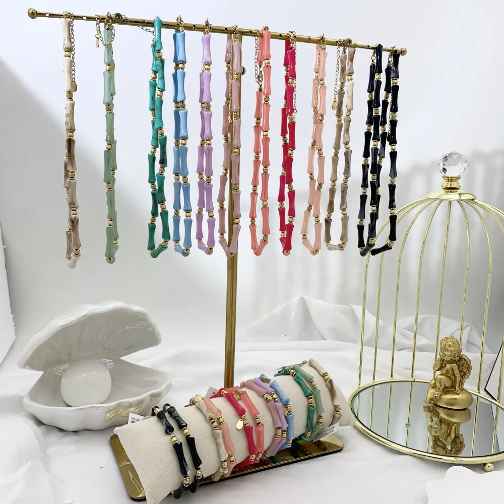 Bambù Colorato - 12pz Collane Corte in Acciaio - CAC-742-249