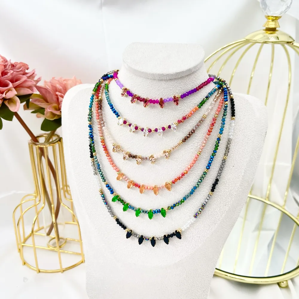 Cristalli con Riso-Collana Corta in Acciaio - CAC-750-09 (Nero)