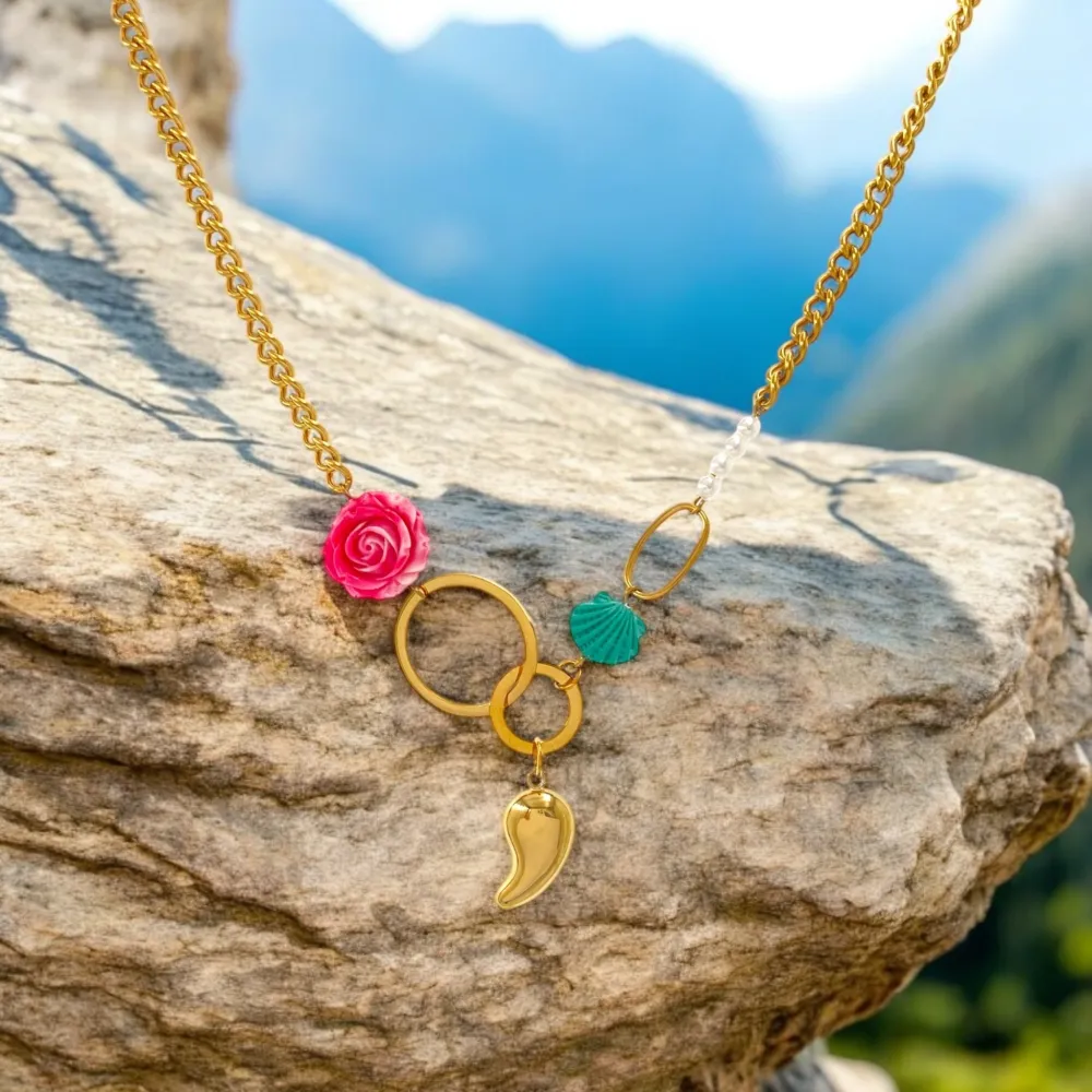 Fiore conchiglia -Collana Corta in Acciaio - CAC-765-09 (Argento)