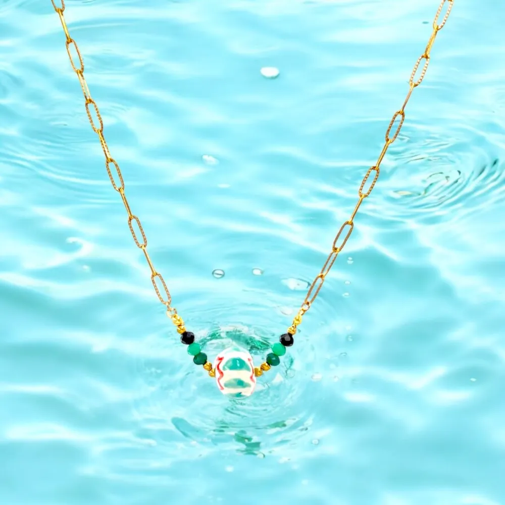 Pallina Ceramica -Collana Corta in Acciaio - CAC-765-54