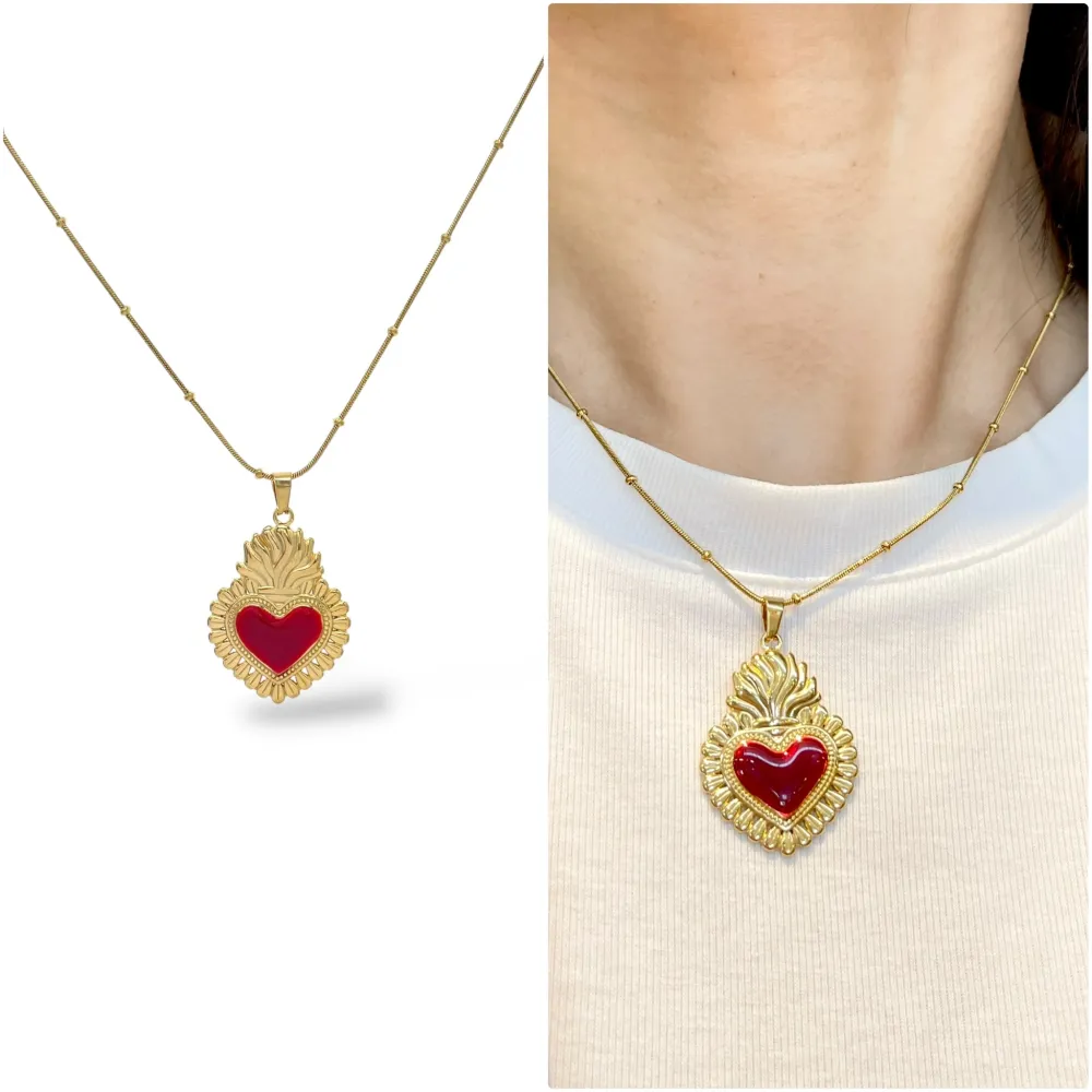 Scro Cuore Smaltato-Collana Girocollo in Acciaio - CAC-783-27