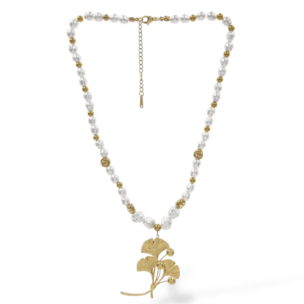 [CAC-783-46] Foglia-Collana Corta in Acciaio - CAC-783-46