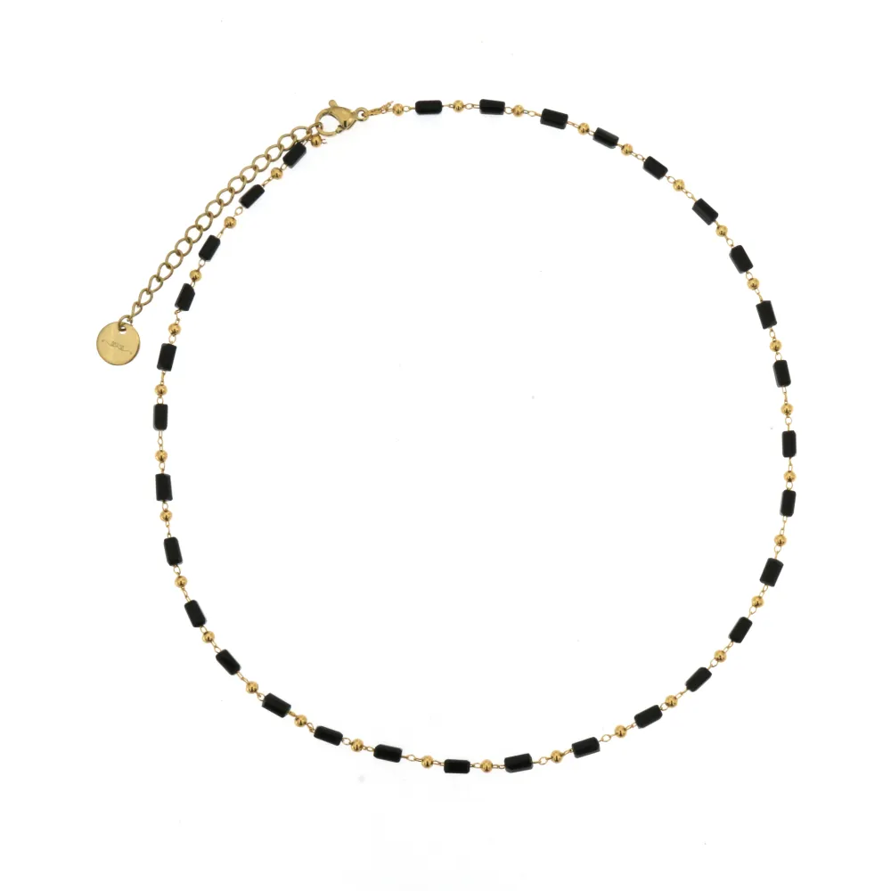 CAC-Palline Rettangolare 5273 - Collana Corta in Acciaio - CAC-Palline Rettangolare 5273 - Collana Corta in Acciaio (Nero/Argento)