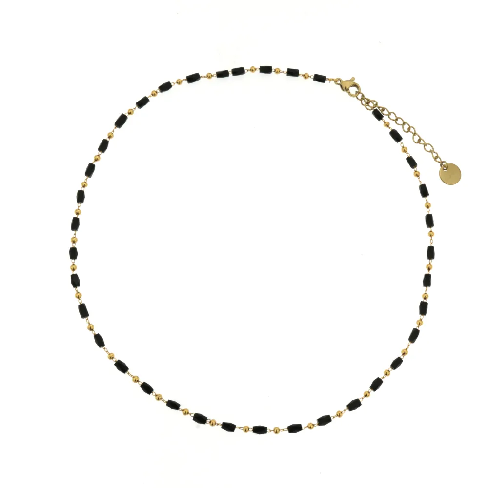 CAC-Palline Sfaccetate 5273 - Collana Corta in Acciaio - CAC-Palline Sfaccetate 5273 - Collana Corta in Acciaio (Nero/Argento)