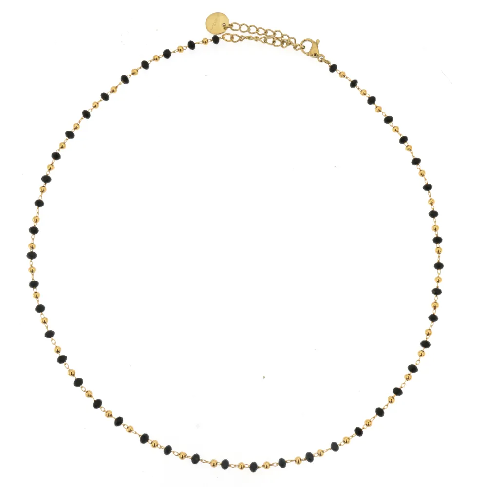 CAC-Palline e Cristalli 5301 - Collana Corta in Acciaio - CAC-Palline e Cristalli 5301 - Collana Corta in Acciaio (Nero/Argento)