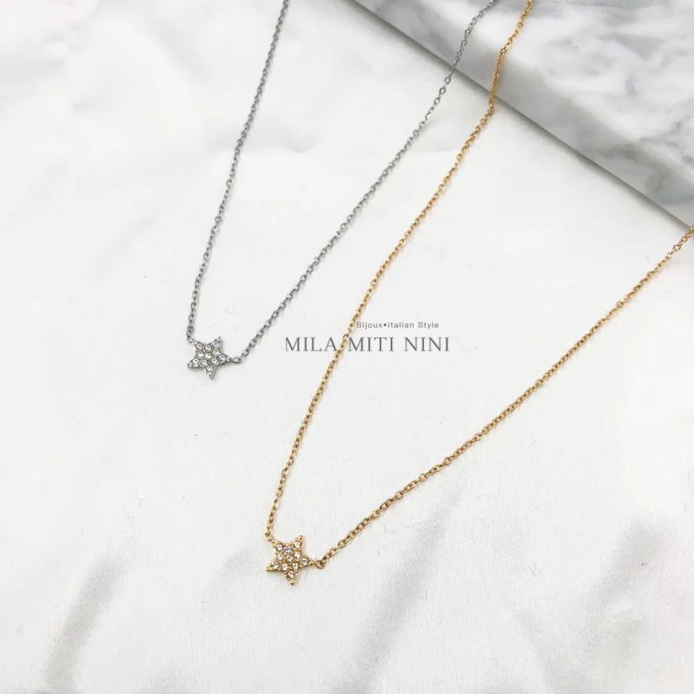 [CAC103-AA9] Stella-Collana Corta in Acciaio - CAC103-AA9 (Argento)