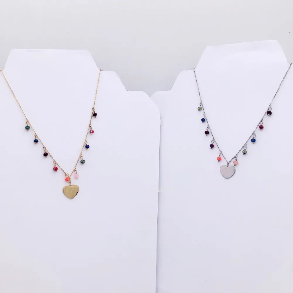 Cuore pendente e cristallo - Collana Acciaio - CAC104-56 (Acciaio)