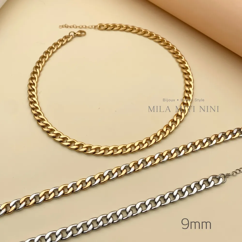 Groumette 10mm-Collana Corta in Acciaio - CAC208-245-246-247 (Oro Giallo)