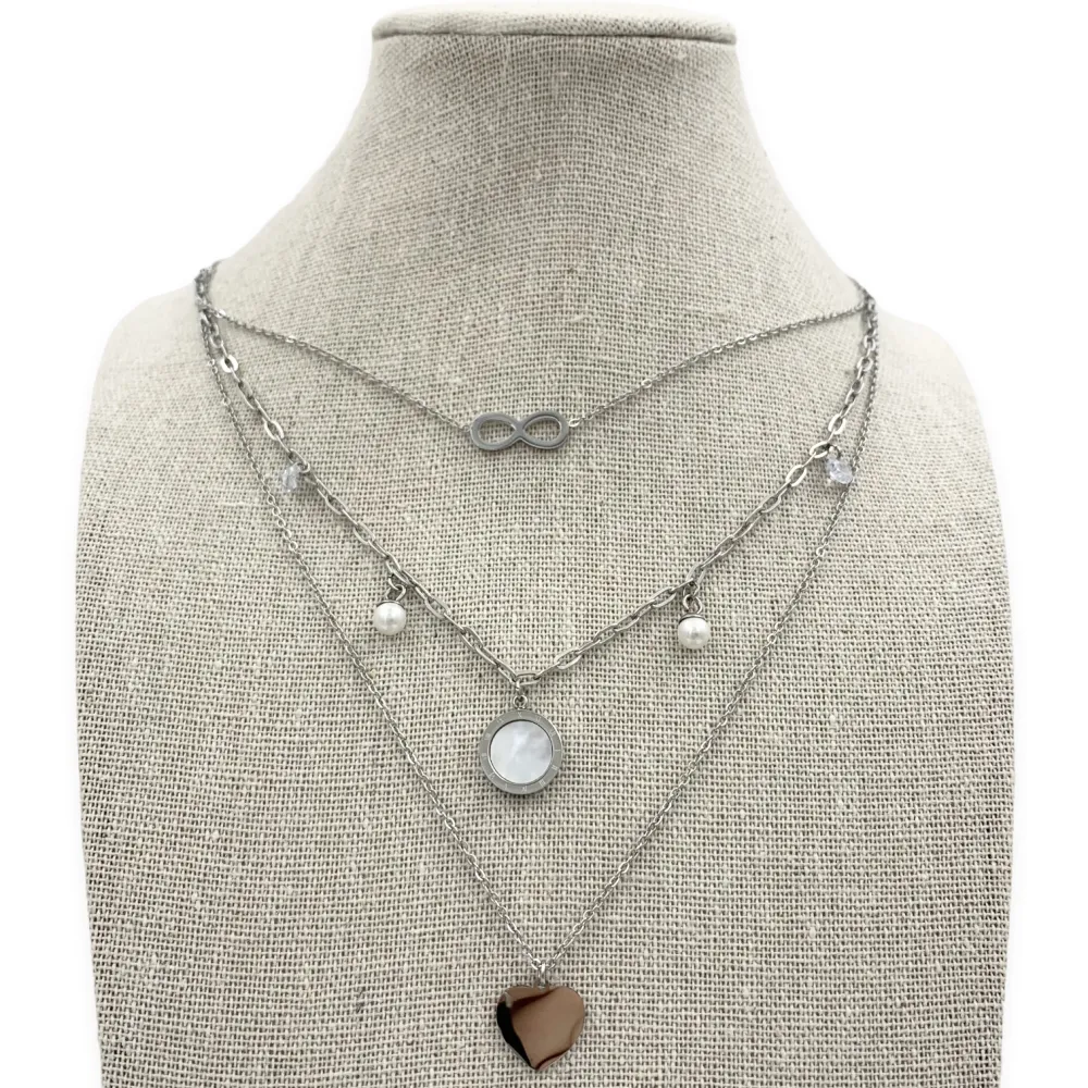 CAC5955-Infinito Tondo e Cuore - Collana Multifilo in Acciaio - CAC413-0122