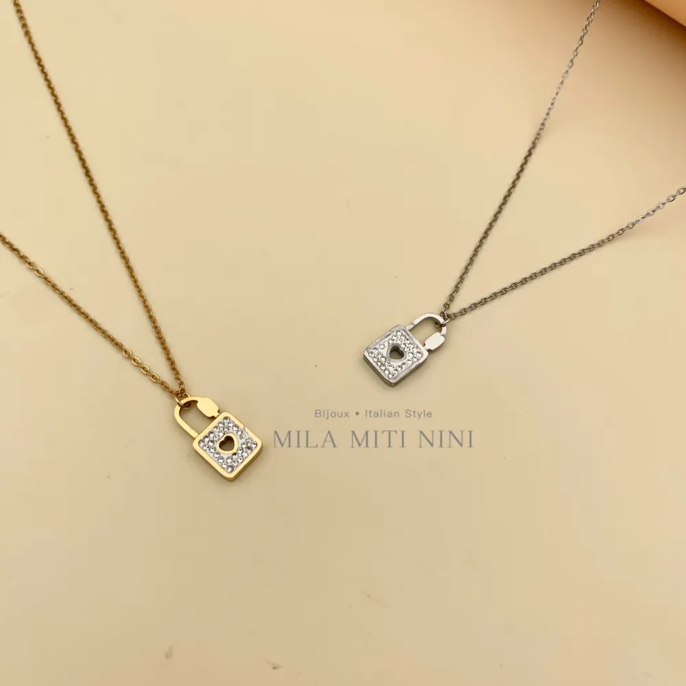 Lucchetto-Collana Corta in Acciaio - CAC413-1480 (Oro Giallo)