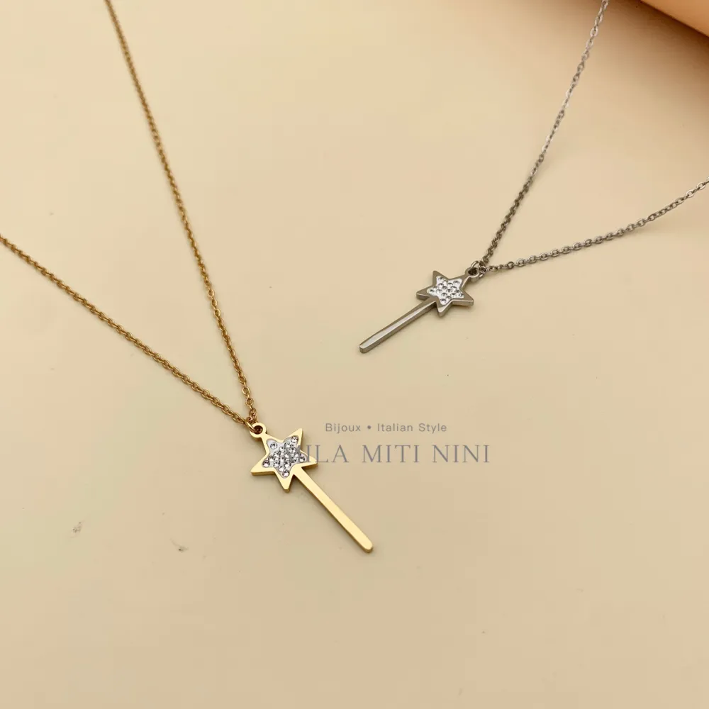 Bacchetta Magica con Cuore-Collana Corta in Acciaio - CAC413-1502