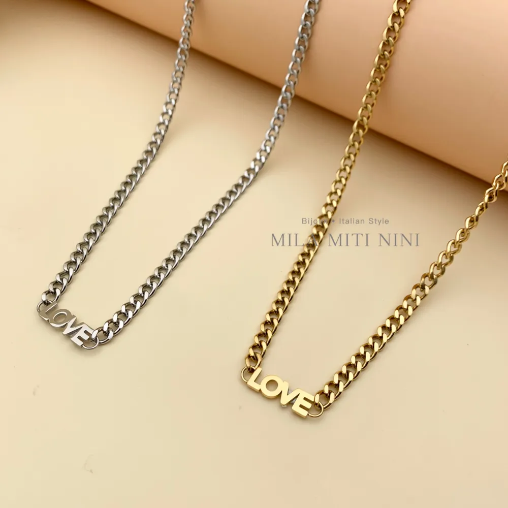 Love -Collana Corta in Acciaio - CAC413-1518 (Oro Giallo)