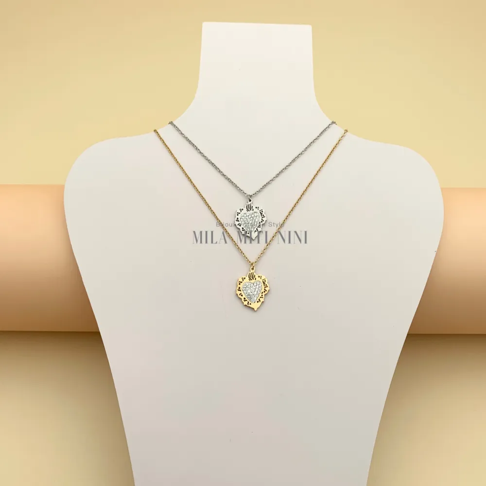 CAC413-1519-Sacro Cuore-Collana Corta in Acciaio - CAC413-1519-Sacro Cuore-Collana Corta in Acciaio