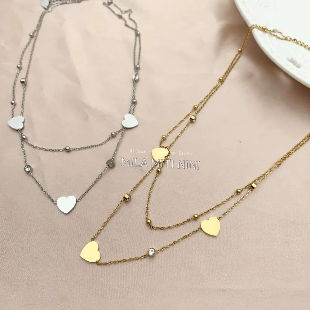 CAC413-1522-Doppio Cuore P.luce -Collana Corta in Acciaio - CAC413-1522-Doppio Cuore P.luce -Collana Corta in Acciaio