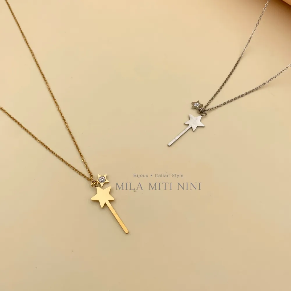 Bacchetta Magica con Stella-Collana Corta in Acciaio - CAC413-1671A