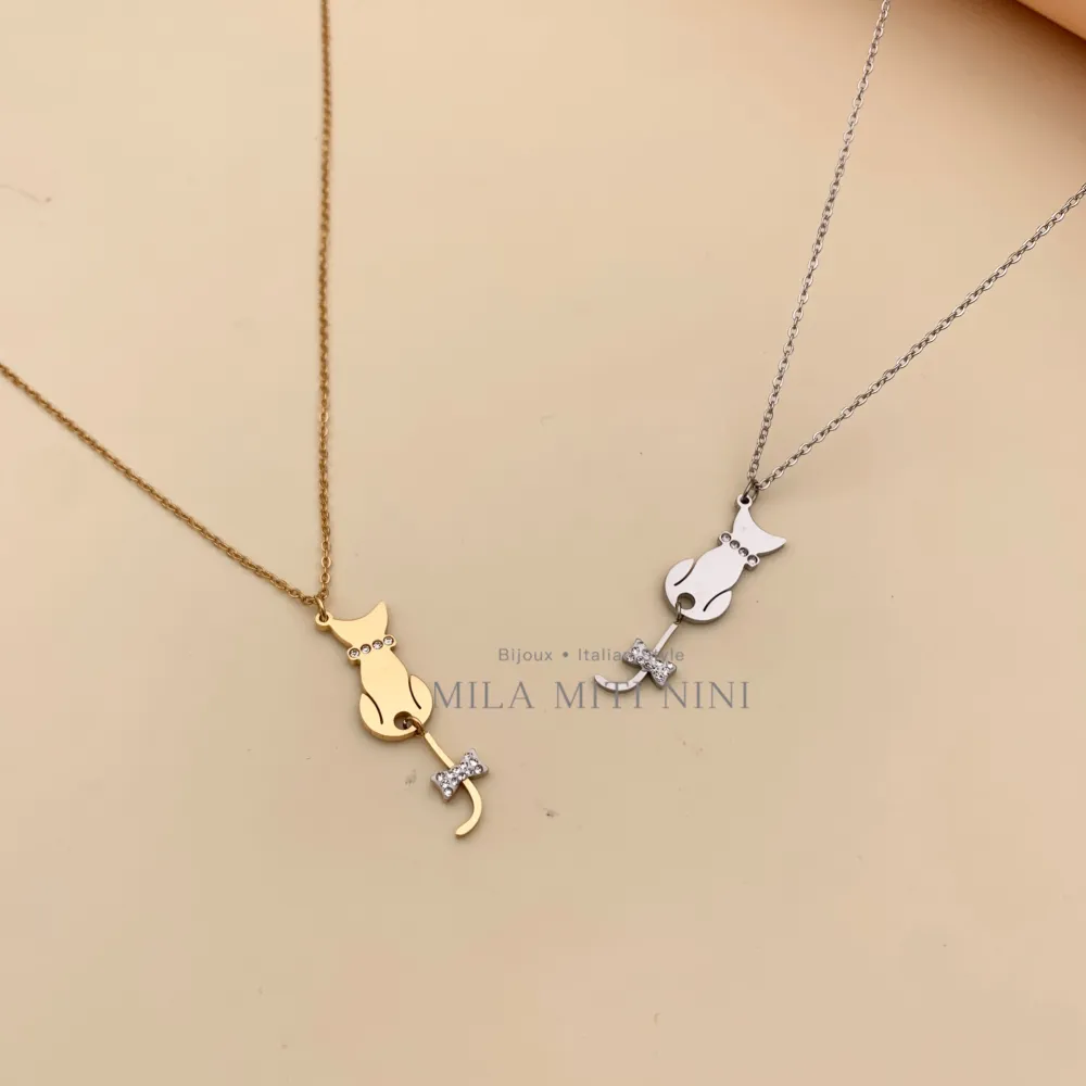 [CAC413-1686] Gatto-Collana Corta in Acciaio - CAC413-1686 (Oro Giallo)