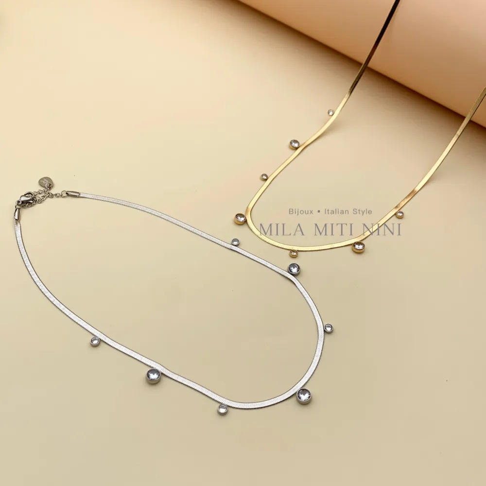 Catena Serpente con P.luce -Collana Corta in Acciaio - CAC413-1819 (Oro Giallo)