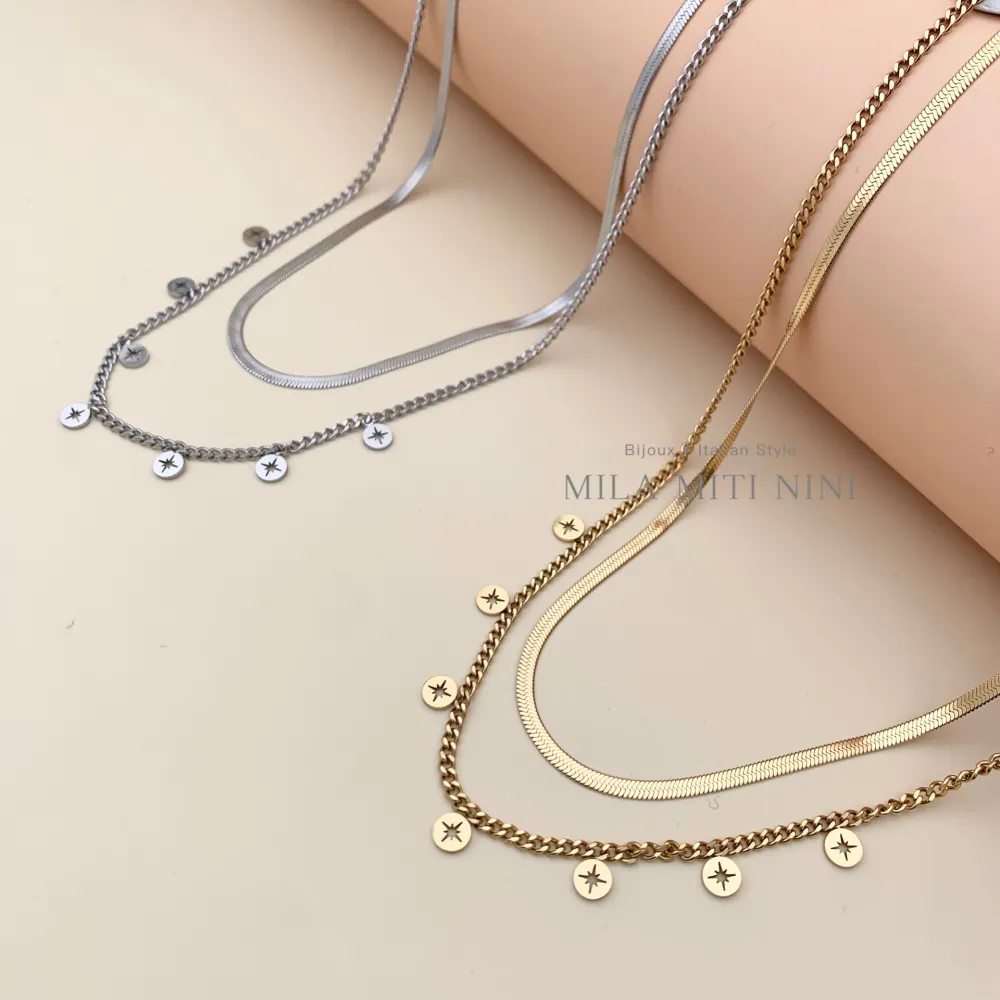 Doppio con Croce Stella-Collana Corta in Acciaio - CAC413-1907