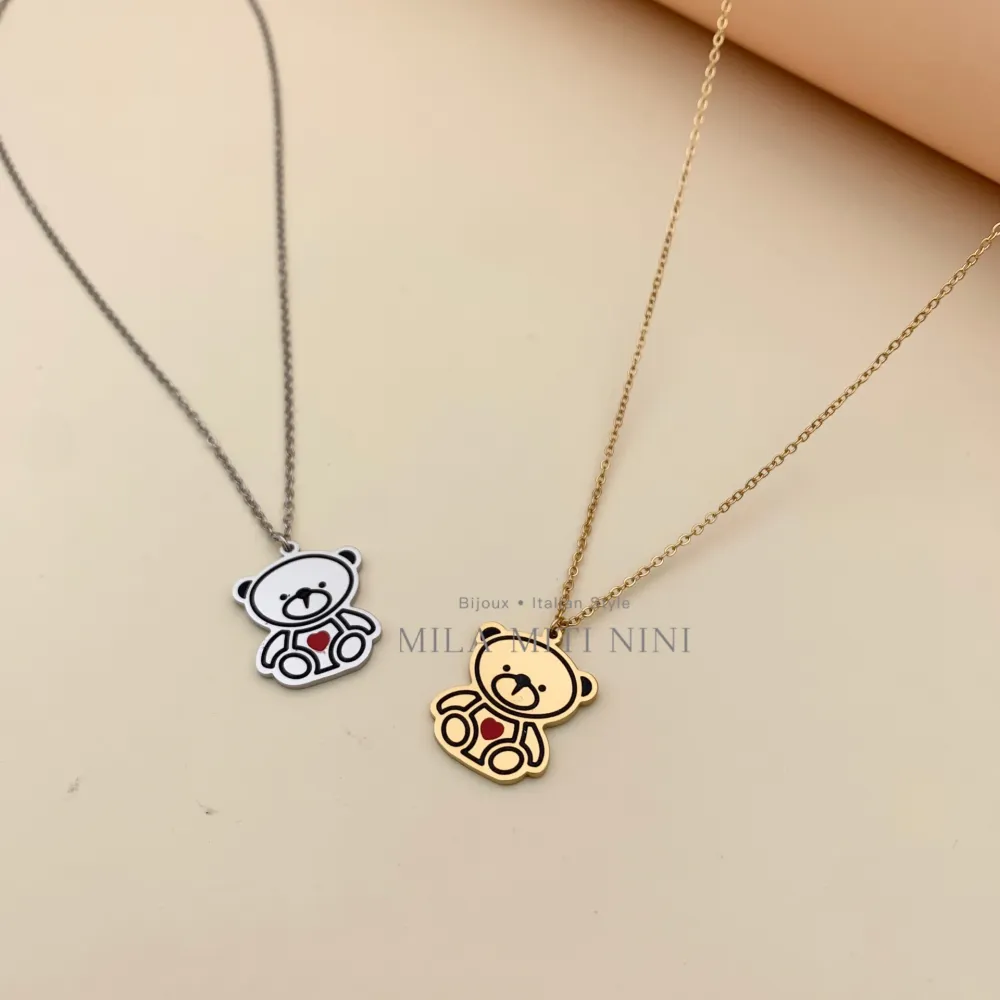 Orsetto Smaltata-Collana Corta in Acciaio - CAC413-2316