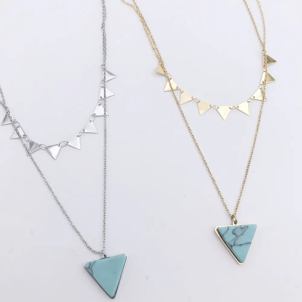 CAC4156-Triangolo- Collana Corta doppio filo in Acciaio - CAC4156-Triangolo- Collana Corta doppio filo in Acciaio