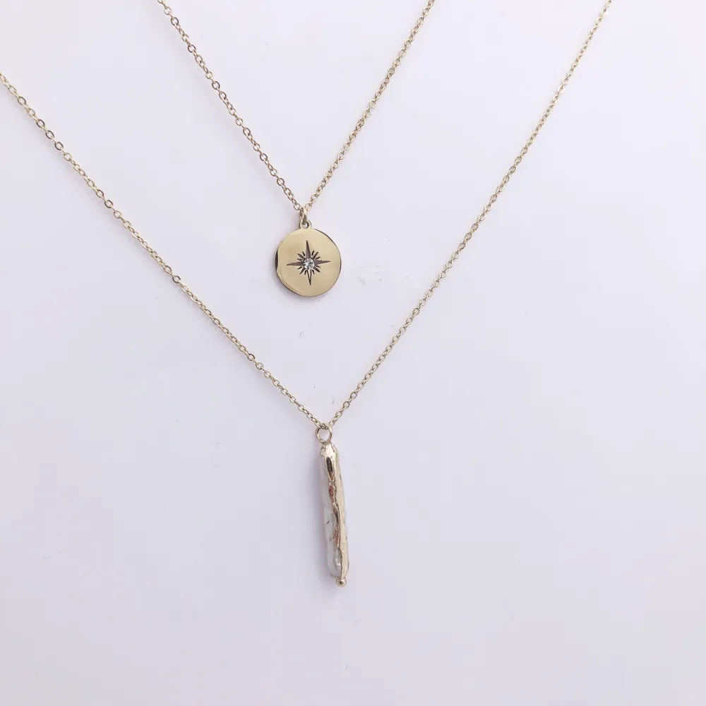 Multifilo collana acciaio - CAC4214-Perla di fiume stella  - Collana Corta in Acciaio (Acciaio)