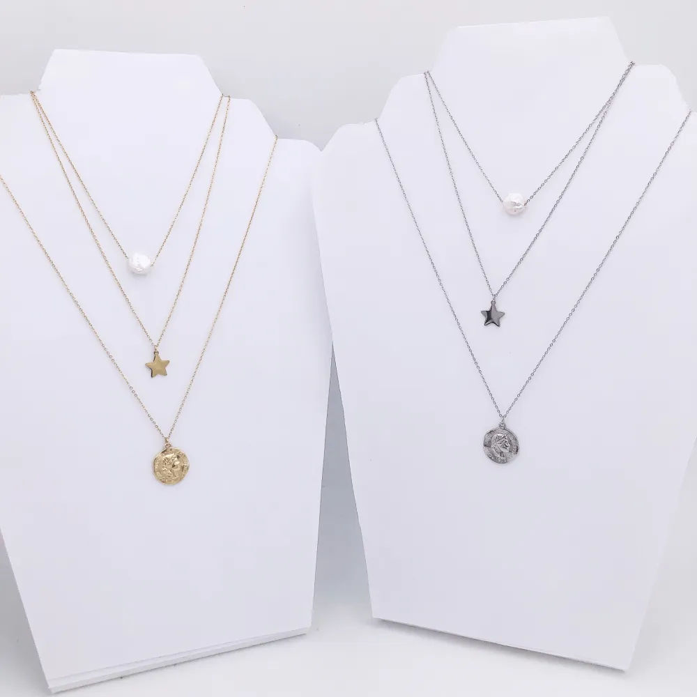 Multifilo collana acciaio - CAC4237-Perla stella medaglia- Collana multifilio in Acciaio