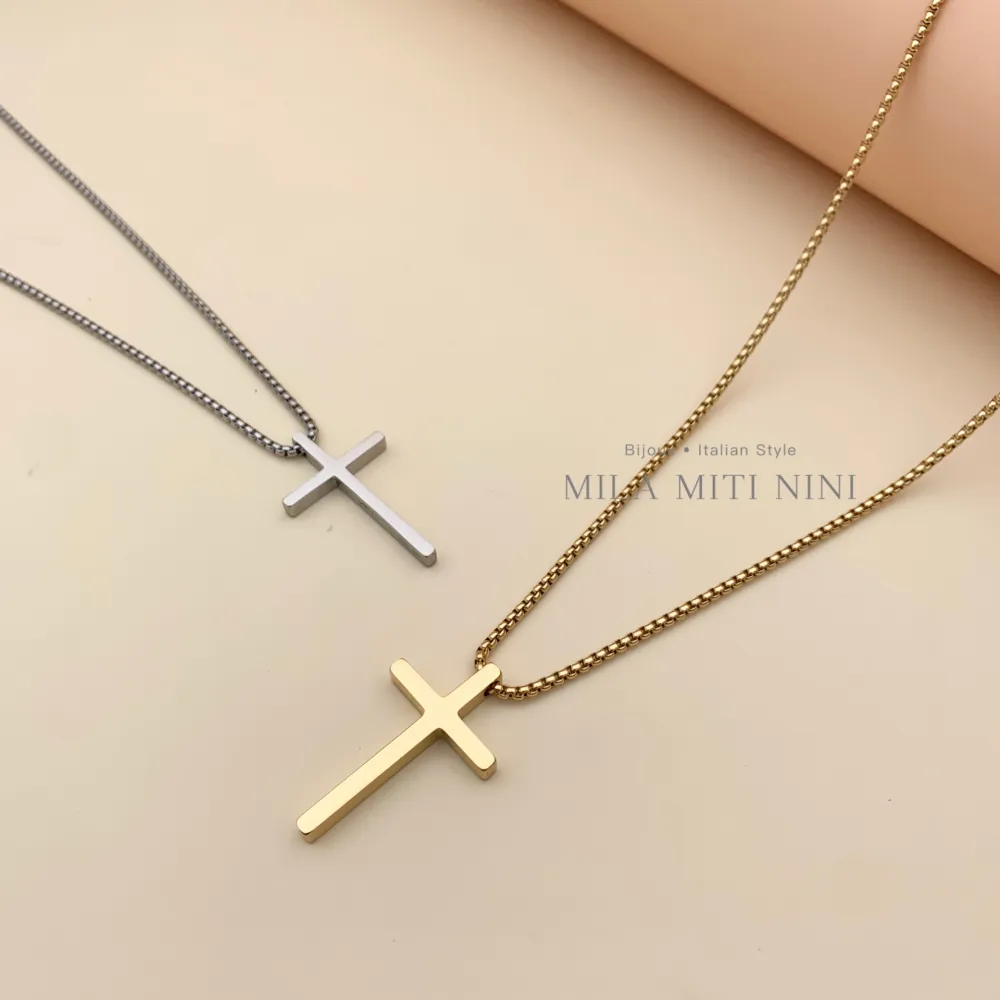 Croce Media-Collana Corta in Acciaio - CAC450-276B