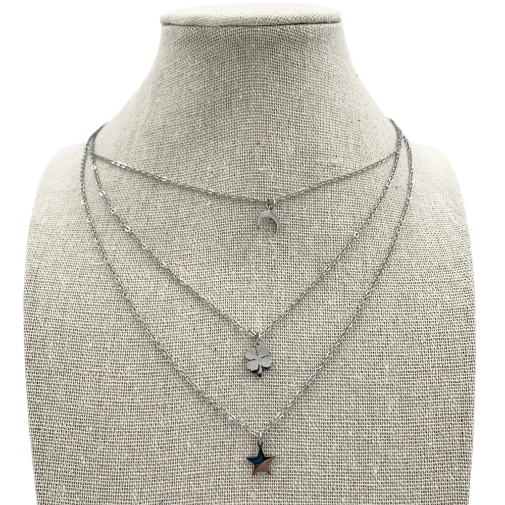 CAC5854-Mezzaluna Quadrifoglioo Stella - Collana Multifilo - CAC5854-Mezzaluna Quadrifoglioo Stella - Collana Multifilo