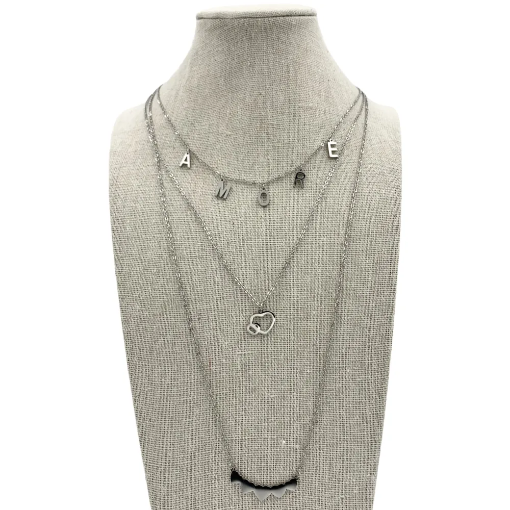 CAC5855-Amore Cuore - Collana Corta Multifilo in Acciaio - CAC5855-Amore Cuore - Collana Corta Multifilo in Acciaio (Argento)