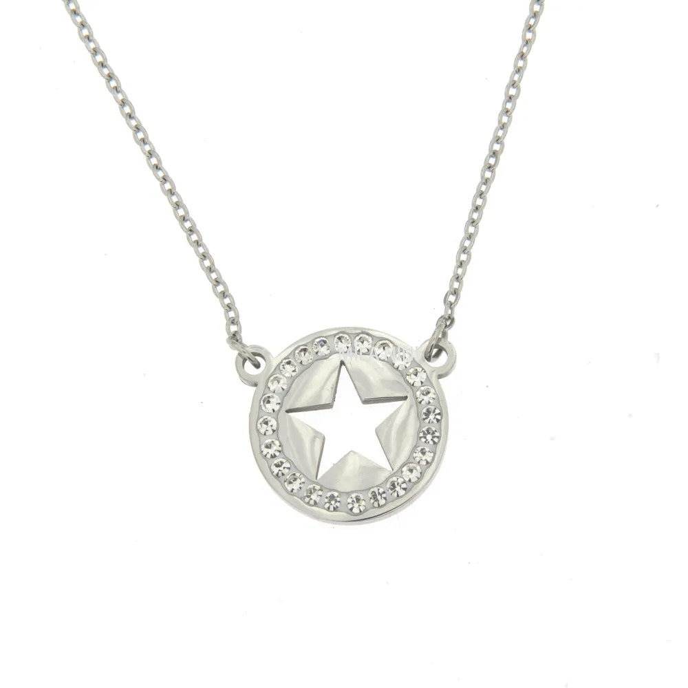Stella in Cerchio -Girocollo in Acciaio con Strass - CAC6335-Stella in Cerchio -Girocollo in Acciaio con Strass