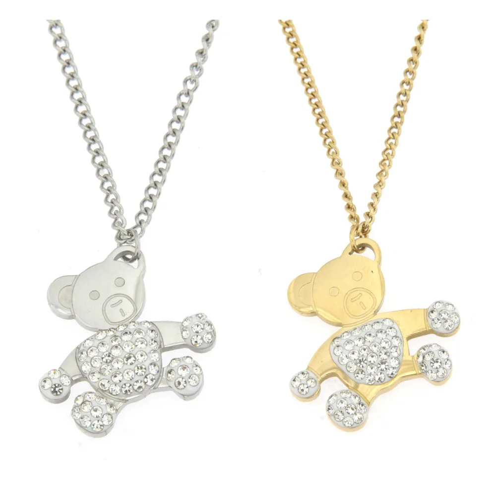 Orsetto Strass  - Girocollo in Acciaio con Strass - CAC6365-Orsetto Strass  - Girocollo in Acciaio con Strass