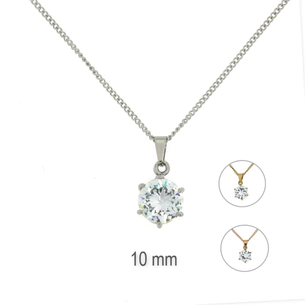 CAC6417-Punto Luce 10mm a 6 griffe- Collana Corta in Acciaio - CAC6417-Punto Luce 10mm a 6 griffe- Collana Corta in Acciaio