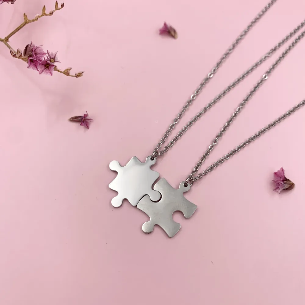 CAC6865-Puzzle Liscio -Collana Coppia Girocollo in Acciaio - CAC6865-Puzzle Liscio -Collana Coppia Girocollo in Acciaio