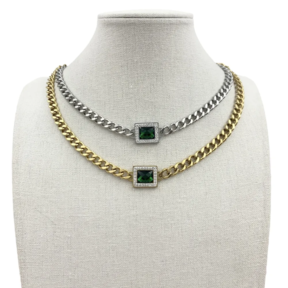 CAC7048-Rettangolo-Collana Corta in Acciaio - CAC7048-Rettangolo-Collana Corta in Acciaio