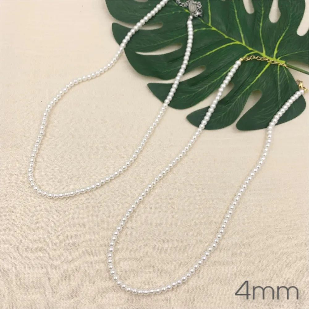 CAC7240-Perla 4mm - Collana Corta in Acciaio - CAC7240-Perla 4mm - Collana Corta in Acciaio