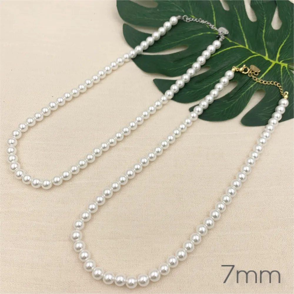 CAC7242-Perla 7 mm - Collana Corta in Acciaio - CAC7242-Perla 7 mm - Collana Corta in Acciaio