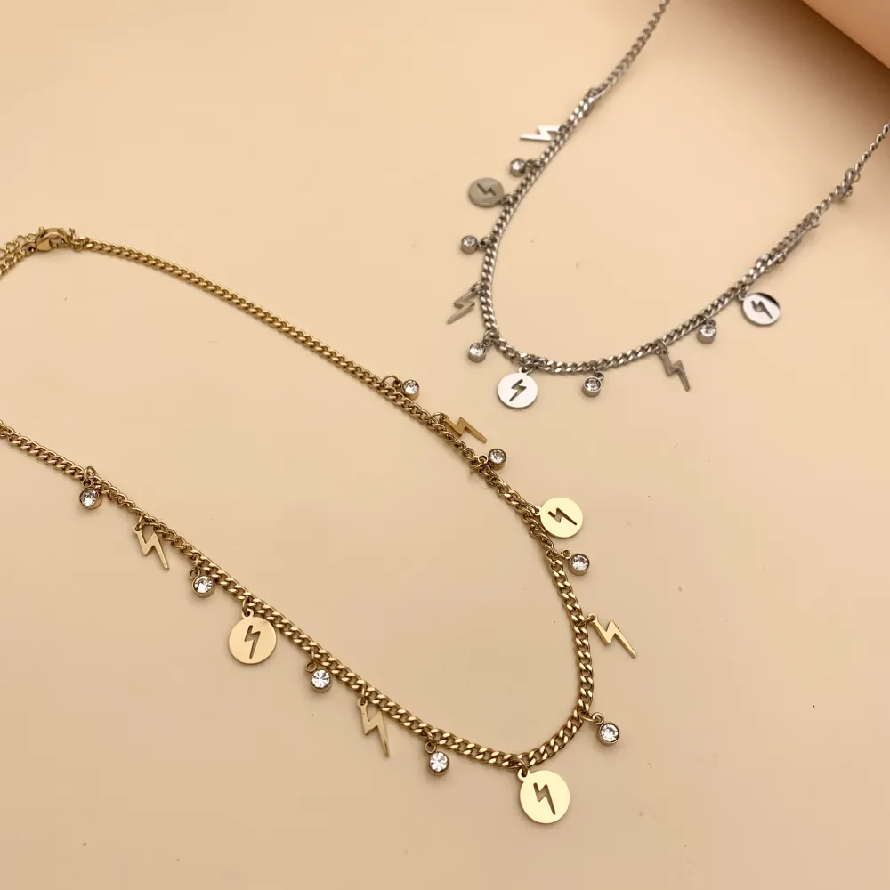 CAC7575-Fulmine-Collana Corta in Acciaio - CAC7575-Fulmine-Collana Corta in Acciaio