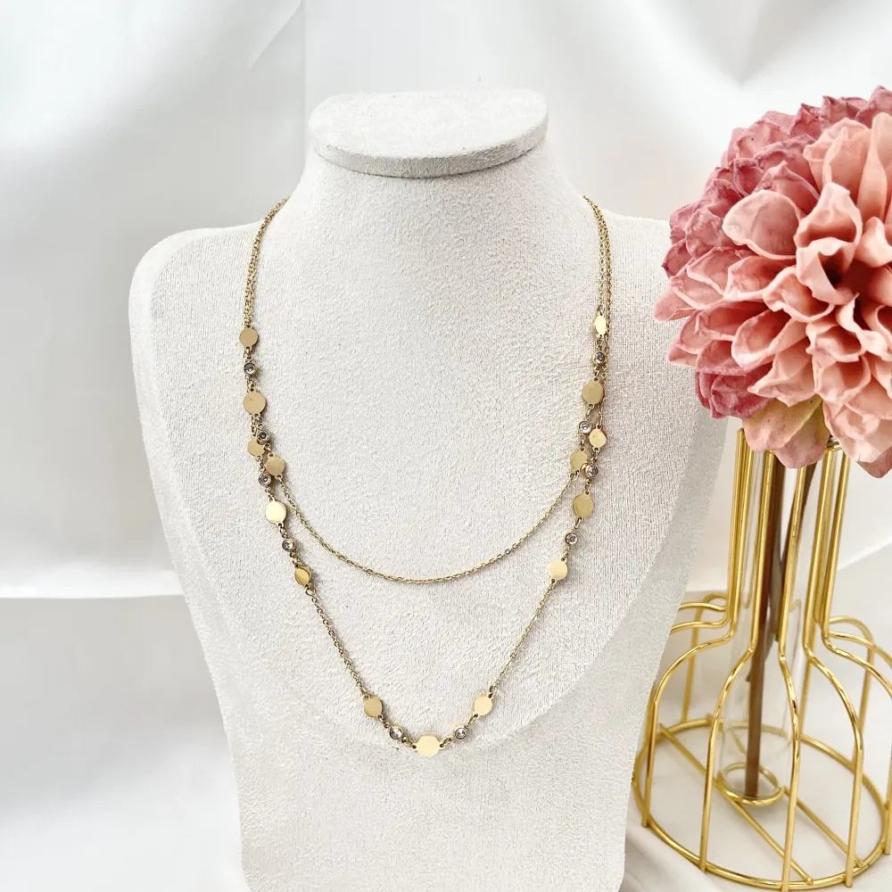 Tondo Punto Luce con Pietra-Collana Lunga in Acciaio - CAL-103-AA2355N (MIX)