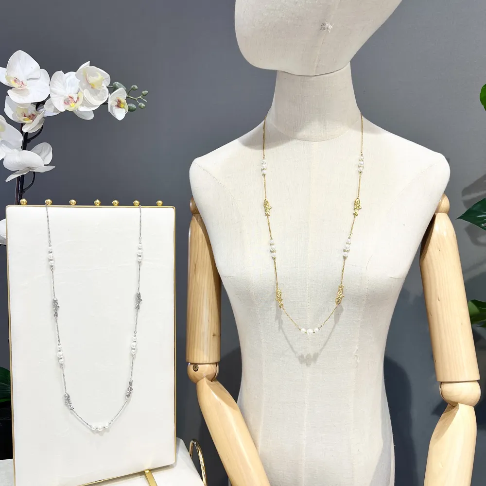 Pesce-Collana Lunga in Acciaio - CAL-103-AA5074N 86+5cm (Argento)