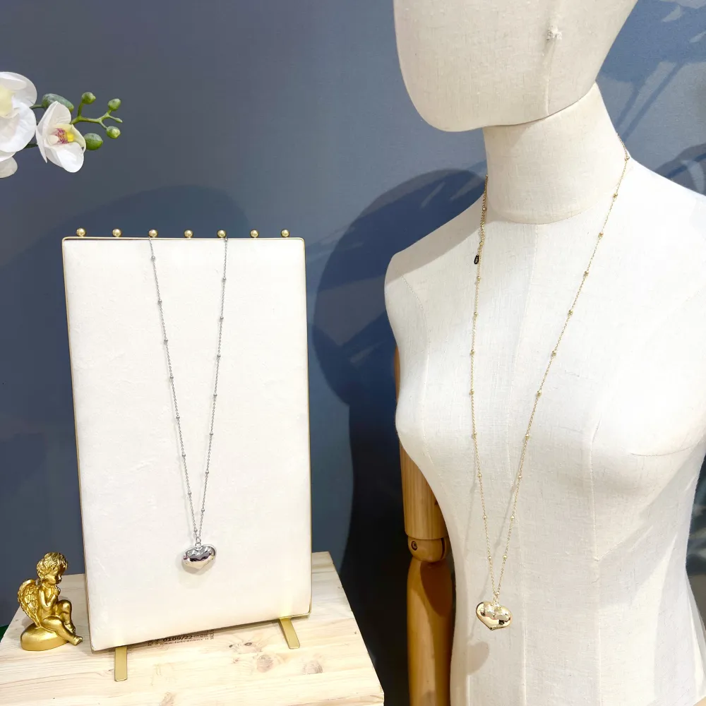 Chiama Angeli Cuore 30cm -Collana Lunga in Acciaio - CAL-413-1537 (Argento)