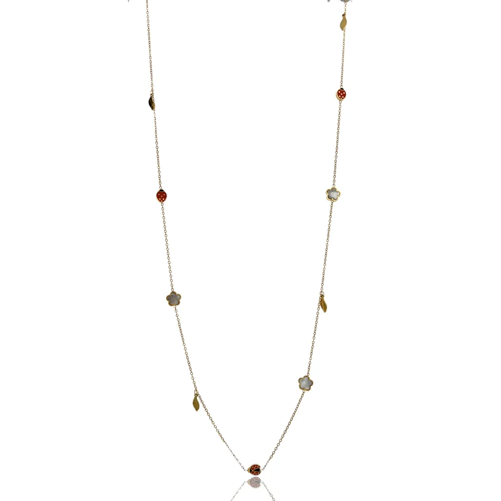 Fiore Coccinella-Collana Lunga in Acciaio - CAL-413-2150 (Oro Giallo)