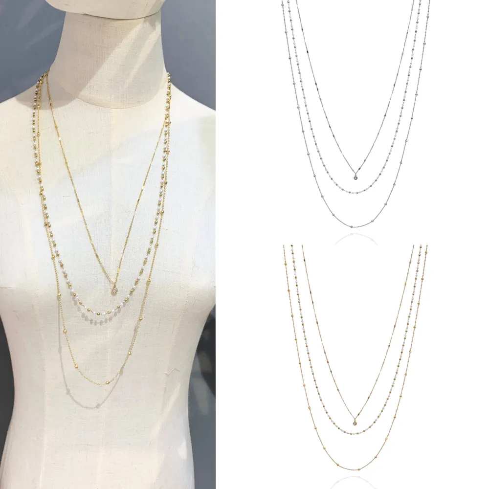 Multifili Lunghi con Perla-Collana Lunga in Acciaio - CAL-413-2224 (Oro Giallo)